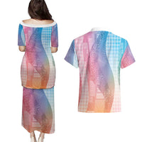 Polynesian Tribal Pattern Patchwork Picturesque Couples Matching Puletasi and Hawaiian Shirt Holographic LT7 - Polynesian Pride