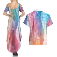 Polynesian Tribal Pattern Patchwork Picturesque Couples Matching Summer Maxi Dress and Hawaiian Shirt Holographic LT7 - Polynesian Pride