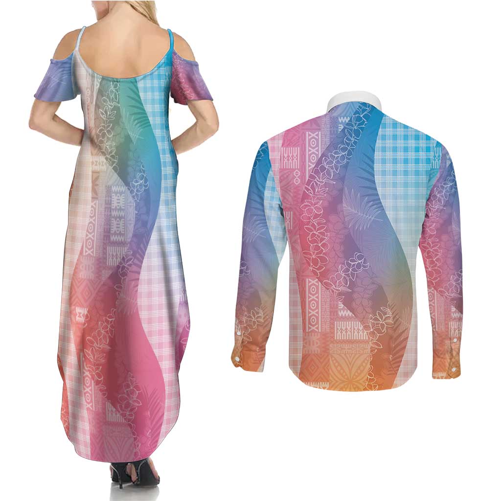 Polynesian Tribal Pattern Patchwork Picturesque Couples Matching Summer Maxi Dress and Long Sleeve Button Shirt Holographic LT7 - Polynesian Pride