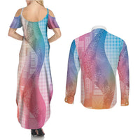 Polynesian Tribal Pattern Patchwork Picturesque Couples Matching Summer Maxi Dress and Long Sleeve Button Shirt Holographic LT7 - Polynesian Pride
