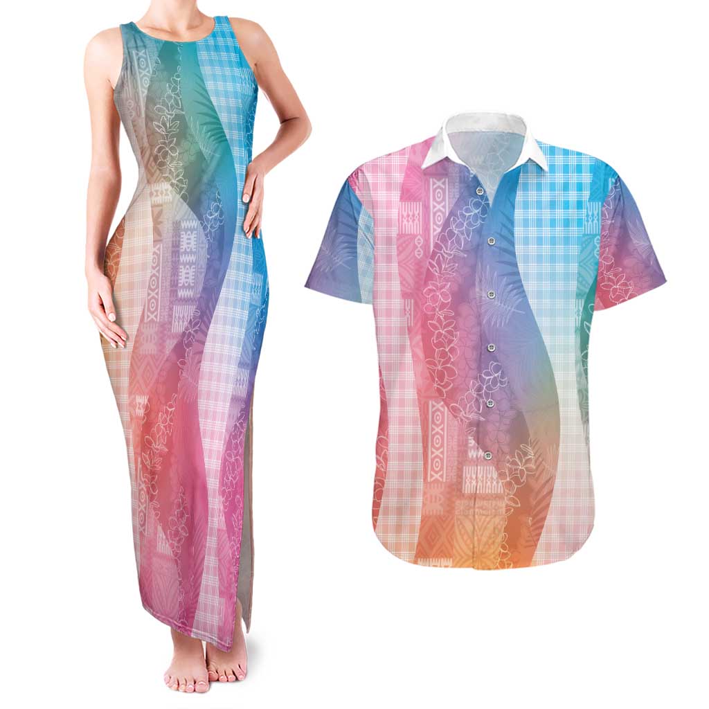 Polynesian Tribal Pattern Patchwork Picturesque Couples Matching Tank Maxi Dress and Hawaiian Shirt Holographic LT7 Holographic - Polynesian Pride