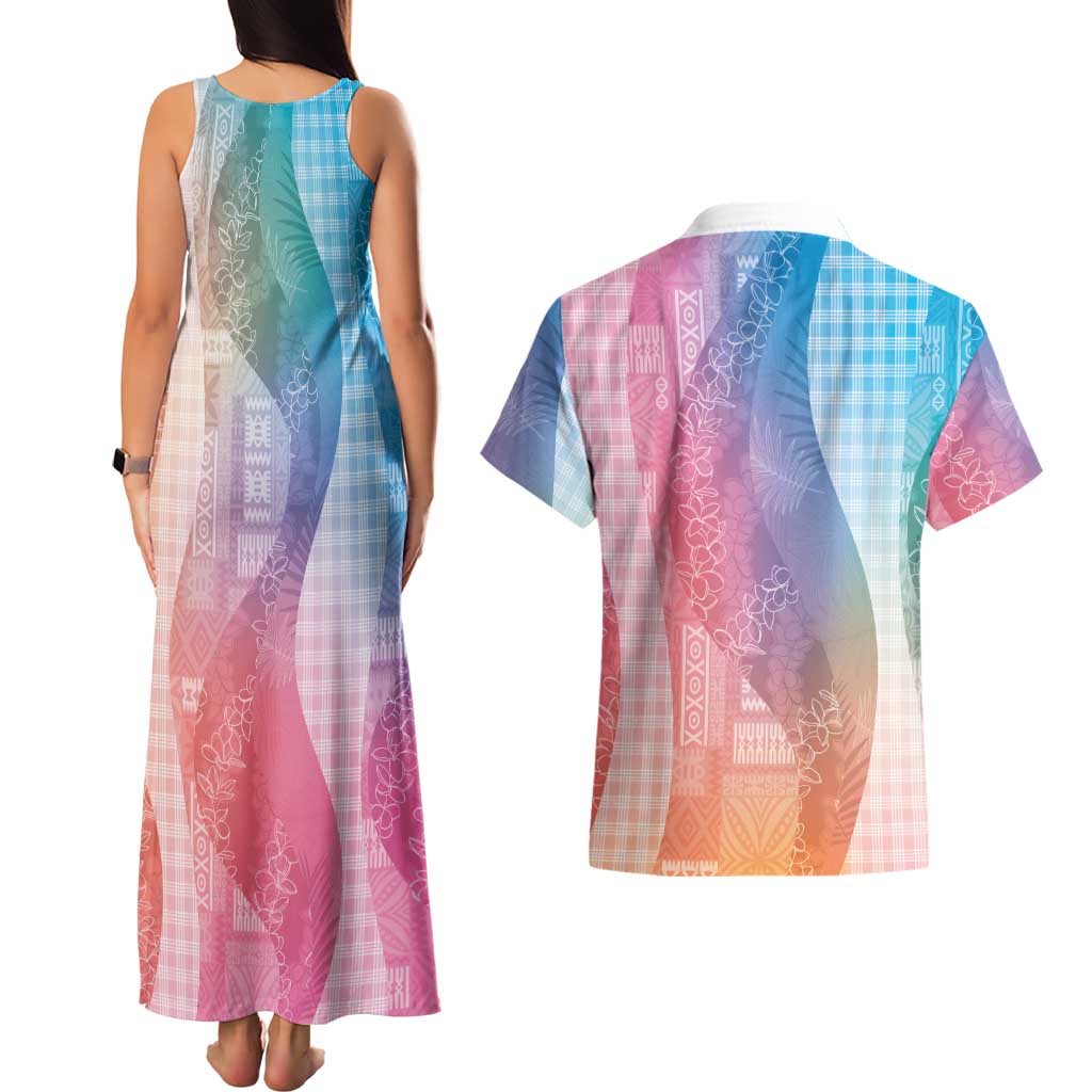 Polynesian Tribal Pattern Patchwork Picturesque Couples Matching Tank Maxi Dress and Hawaiian Shirt Holographic LT7 - Polynesian Pride
