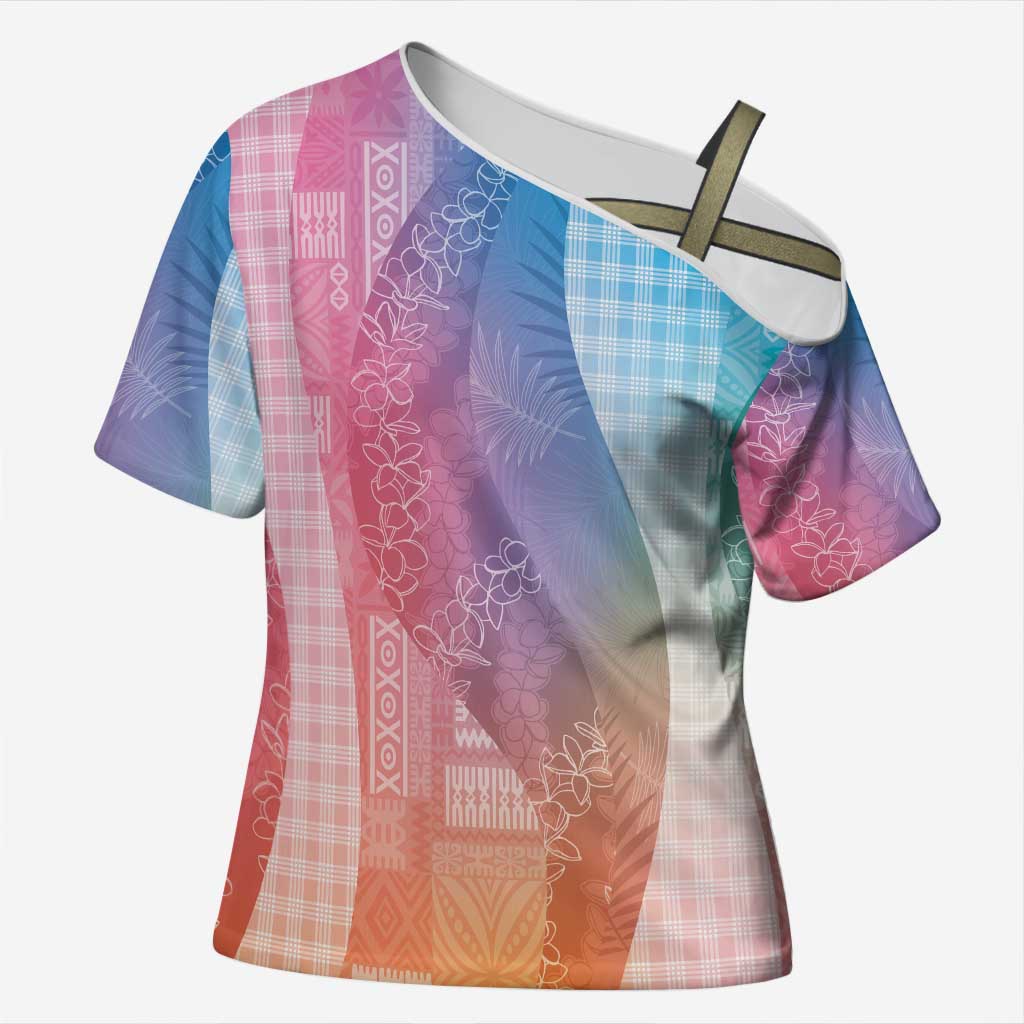 Polynesian Tribal Pattern Patchwork Picturesque Cross Shoulder Shirt Holographic LT7 Female Holographic - Polynesian Pride