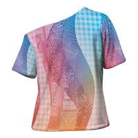Polynesian Tribal Pattern Patchwork Picturesque Cross Shoulder Shirt Holographic LT7 - Polynesian Pride