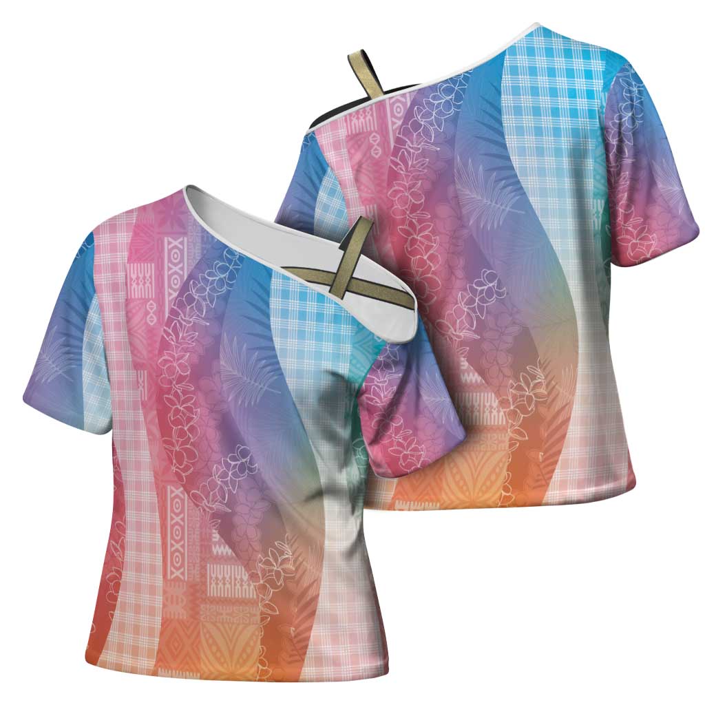 Polynesian Tribal Pattern Patchwork Picturesque Cross Shoulder Shirt Holographic LT7 - Polynesian Pride