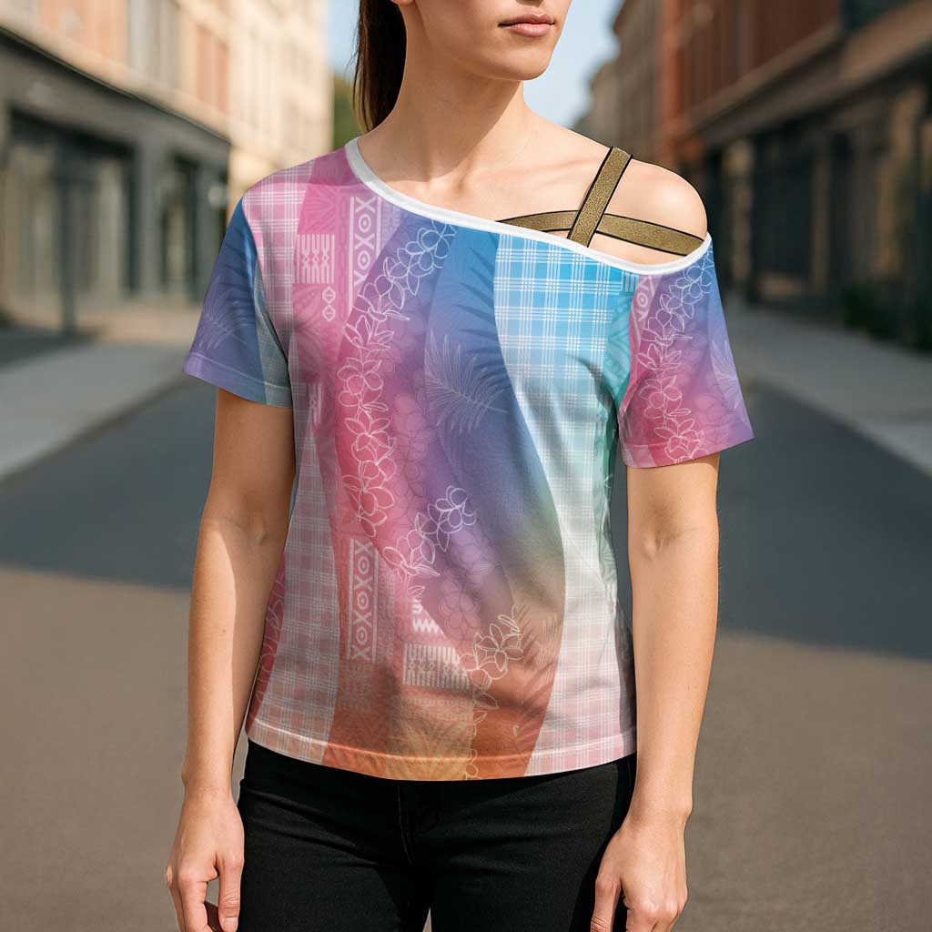 Polynesian Tribal Pattern Patchwork Picturesque Cross Shoulder Shirt Holographic LT7 - Polynesian Pride