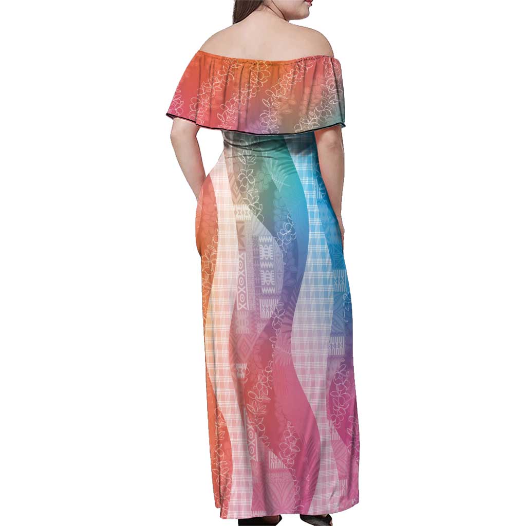 Polynesian Tribal Pattern Patchwork Picturesque Family Matching Off Shoulder Maxi Dress and Hawaiian Shirt Holographic LT7 - Polynesian Pride