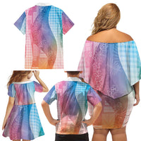 Polynesian Tribal Pattern Patchwork Picturesque Family Matching Off Shoulder Short Dress and Hawaiian Shirt Holographic LT7 - Polynesian Pride