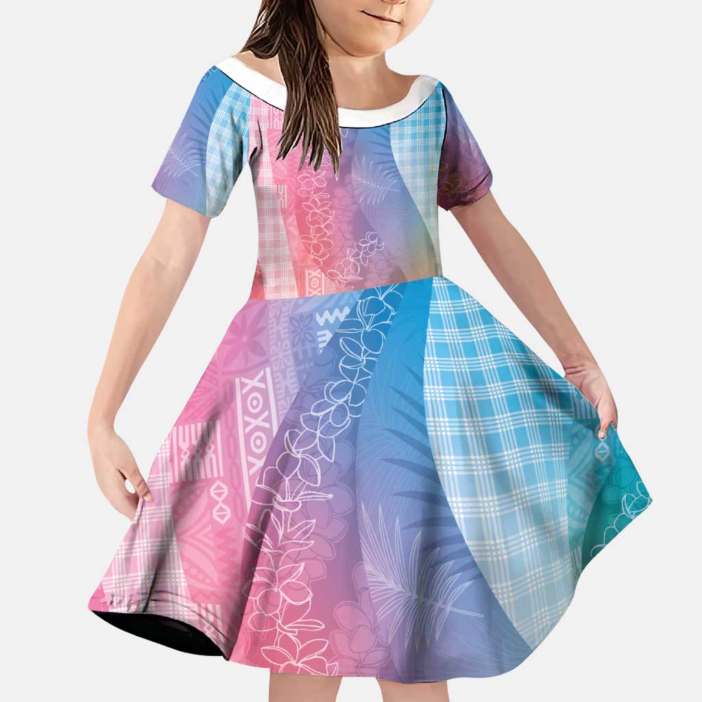 Polynesian Tribal Pattern Patchwork Picturesque Family Matching Puletasi and Hawaiian Shirt Holographic LT7 Daughter's Dress Holographic - Polynesian Pride