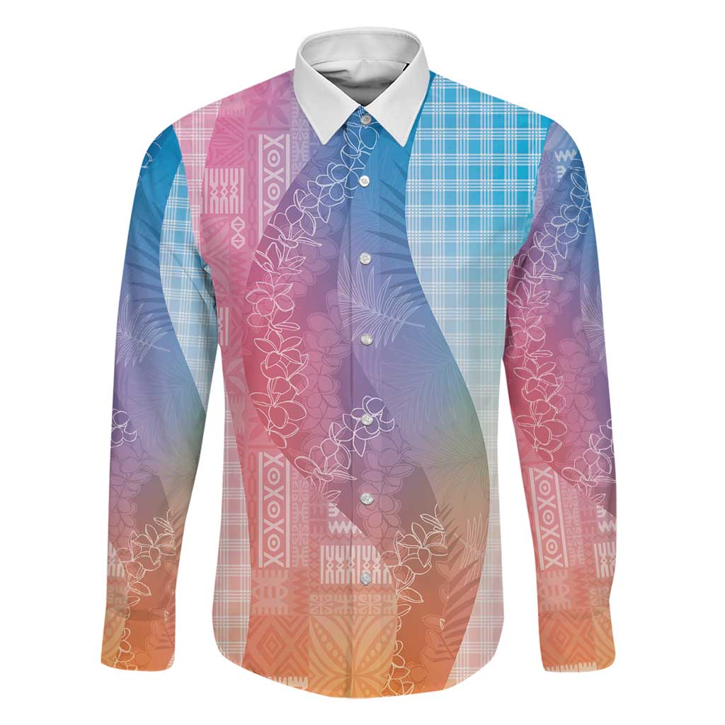 Polynesian Tribal Pattern Patchwork Picturesque Family Matching Puletasi and Hawaiian Shirt Holographic LT7 Dad's Shirt - Long Sleeve Holographic - Polynesian Pride