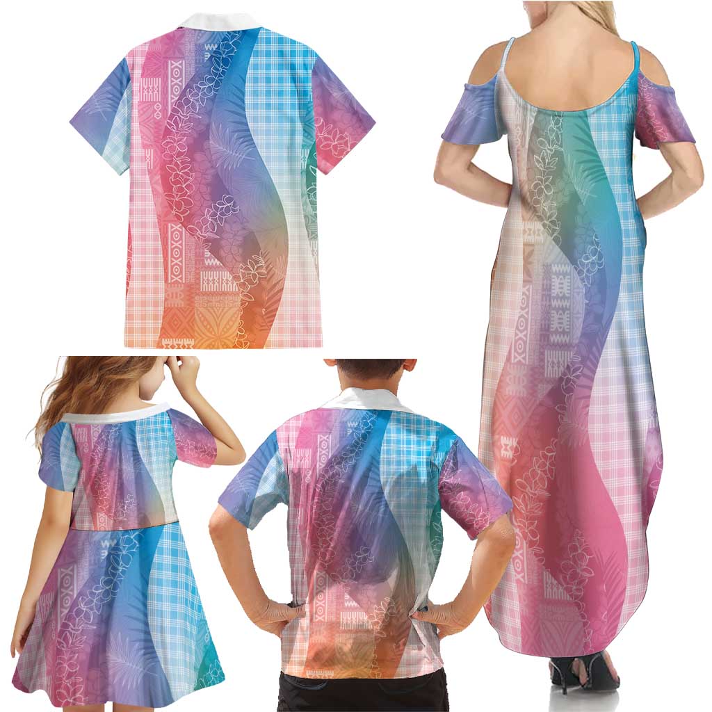 Polynesian Tribal Pattern Patchwork Picturesque Family Matching Summer Maxi Dress and Hawaiian Shirt Holographic