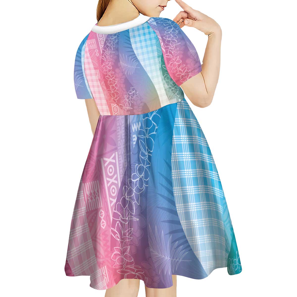 Polynesian Tribal Pattern Patchwork Picturesque Kid Short Sleeve Dress Holographic LT7 - Polynesian Pride