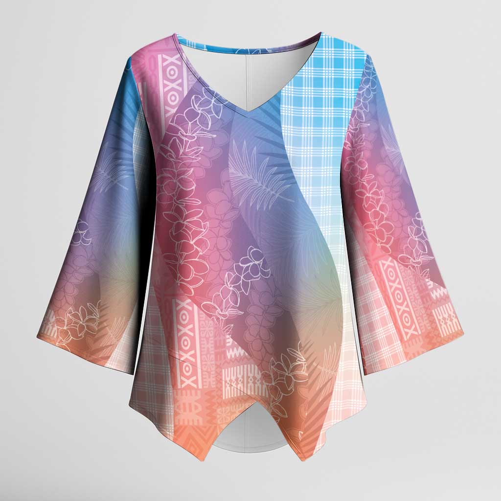 Polynesian Tribal Pattern Patchwork Picturesque Kimono Sleeve Blouse Holographic LT7 Female Holographic - Polynesian Pride