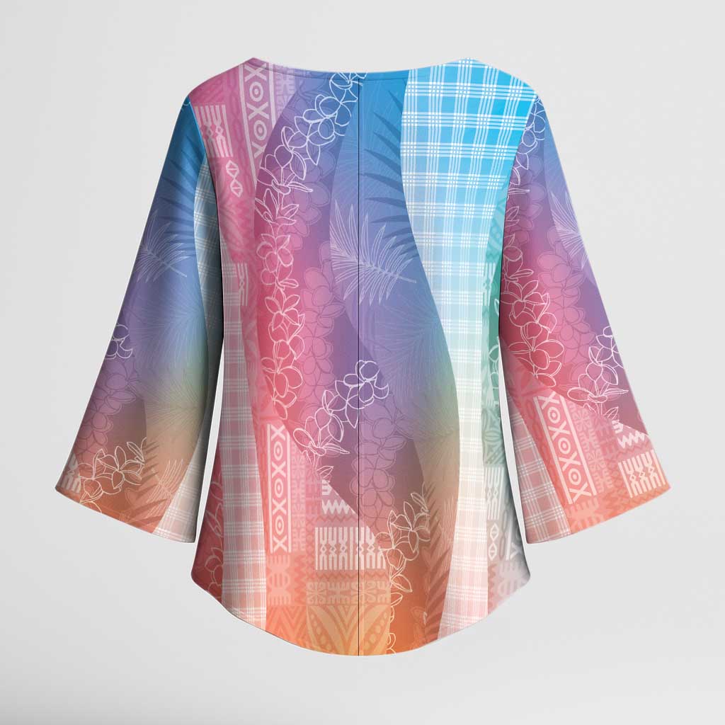 Polynesian Tribal Pattern Patchwork Picturesque Kimono Sleeve Blouse Holographic LT7 - Polynesian Pride