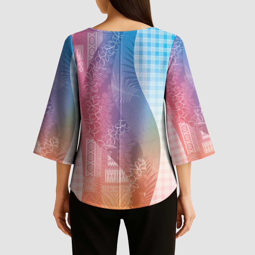 Polynesian Tribal Pattern Patchwork Picturesque Kimono Sleeve Blouse Holographic LT7 - Polynesian Pride