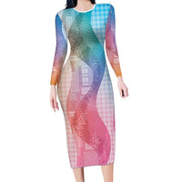Polynesian Tribal Pattern Patchwork Picturesque Long Sleeve Bodycon Dress Holographic LT7 Long Dress Holographic - Polynesian Pride