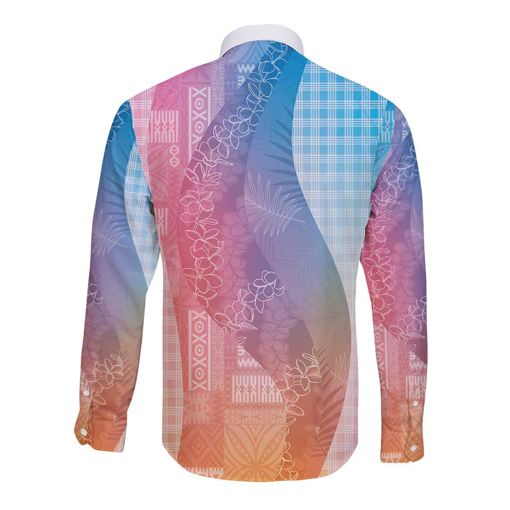 Polynesian Tribal Pattern Patchwork Picturesque Long Sleeve Button Shirt Holographic LT7 - Polynesian Pride