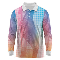 Polynesian Tribal Pattern Patchwork Picturesque Long Sleeve Polo Shirt Holographic LT7 Holographic - Polynesian Pride