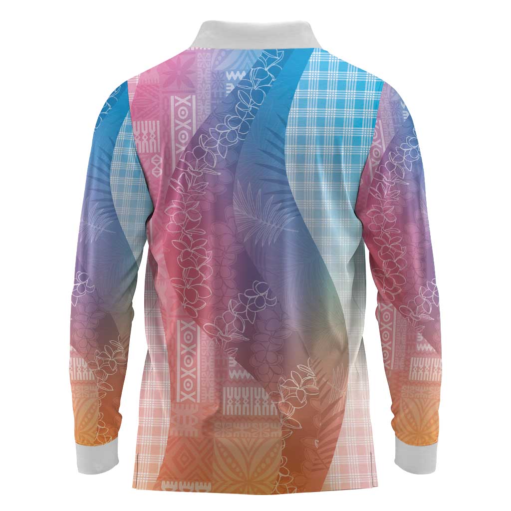 Polynesian Tribal Pattern Patchwork Picturesque Long Sleeve Polo Shirt Holographic LT7 - Polynesian Pride