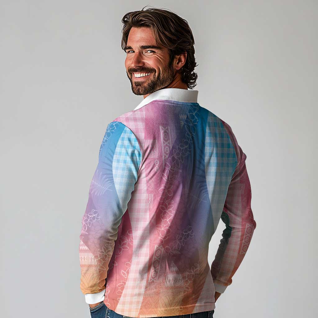 Polynesian Tribal Pattern Patchwork Picturesque Long Sleeve Polo Shirt Holographic LT7 - Polynesian Pride