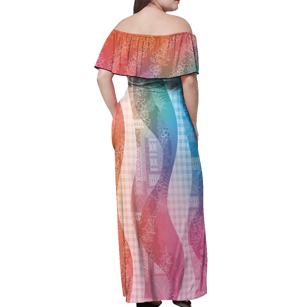 Polynesian Tribal Pattern Patchwork Picturesque Off Shoulder Maxi Dress Holographic LT7 - Polynesian Pride