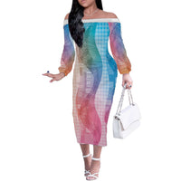 Polynesian Tribal Pattern Patchwork Picturesque Off The Shoulder Long Sleeve Dress Holographic LT7 Women Holographic - Polynesian Pride