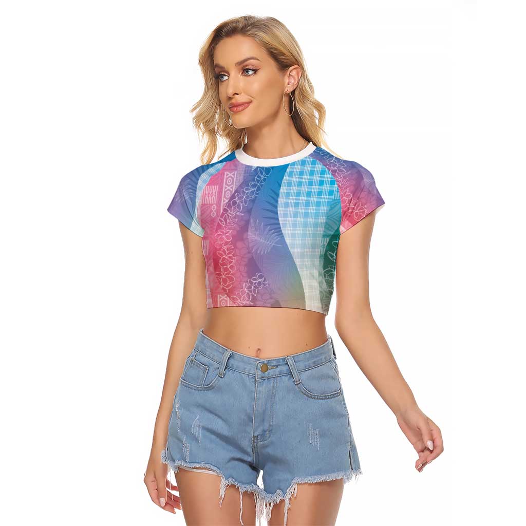 Polynesian Tribal Pattern Patchwork Picturesque Raglan Cropped T Shirt Holographic LT7 Female Holographic - Polynesian Pride