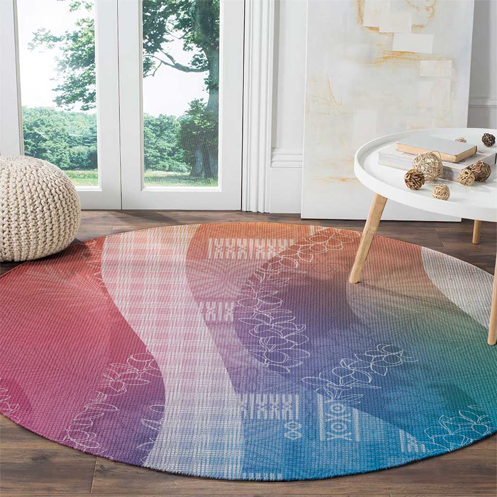 Polynesian Tribal Pattern Patchwork Picturesque Round Carpet Holographic