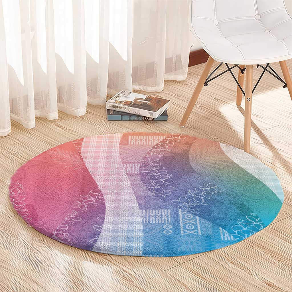 Polynesian Tribal Pattern Patchwork Picturesque Round Carpet Holographic