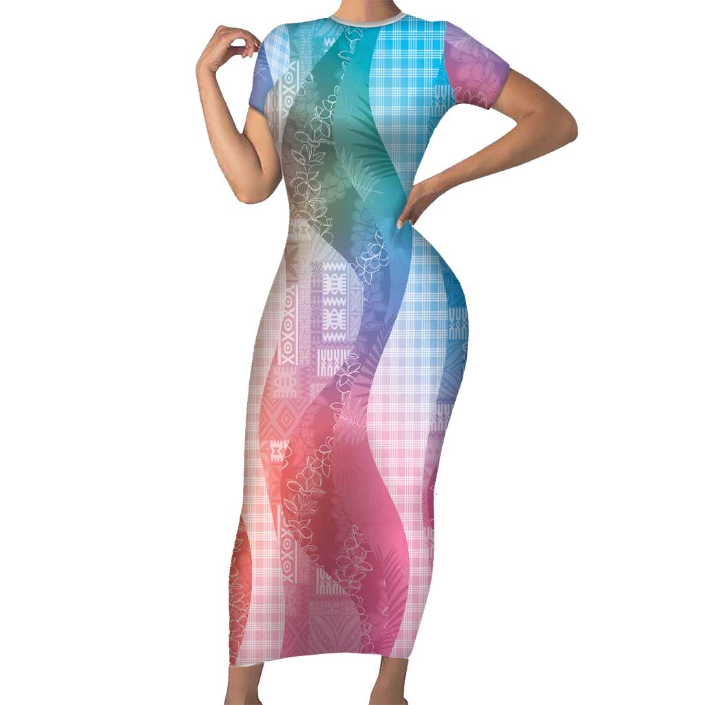 Polynesian Tribal Pattern Patchwork Picturesque Short Sleeve Bodycon Dress Holographic LT7 Long Dress Holographic - Polynesian Pride