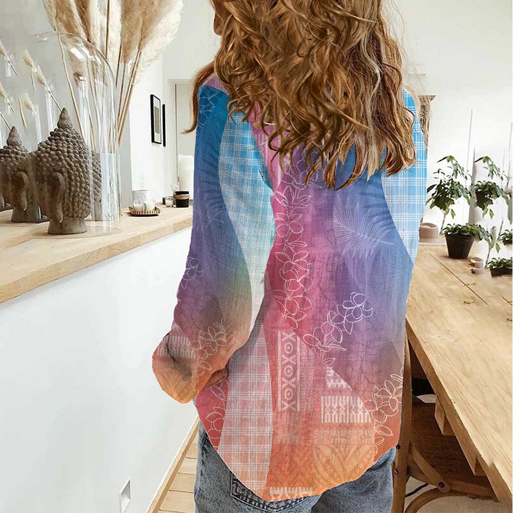 Polynesian Tribal Pattern Patchwork Picturesque Women Casual Shirt Holographic LT7 - Polynesian Pride