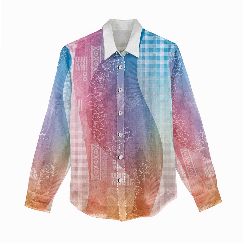 Polynesian Tribal Pattern Patchwork Picturesque Women Casual Shirt Holographic LT7 - Polynesian Pride