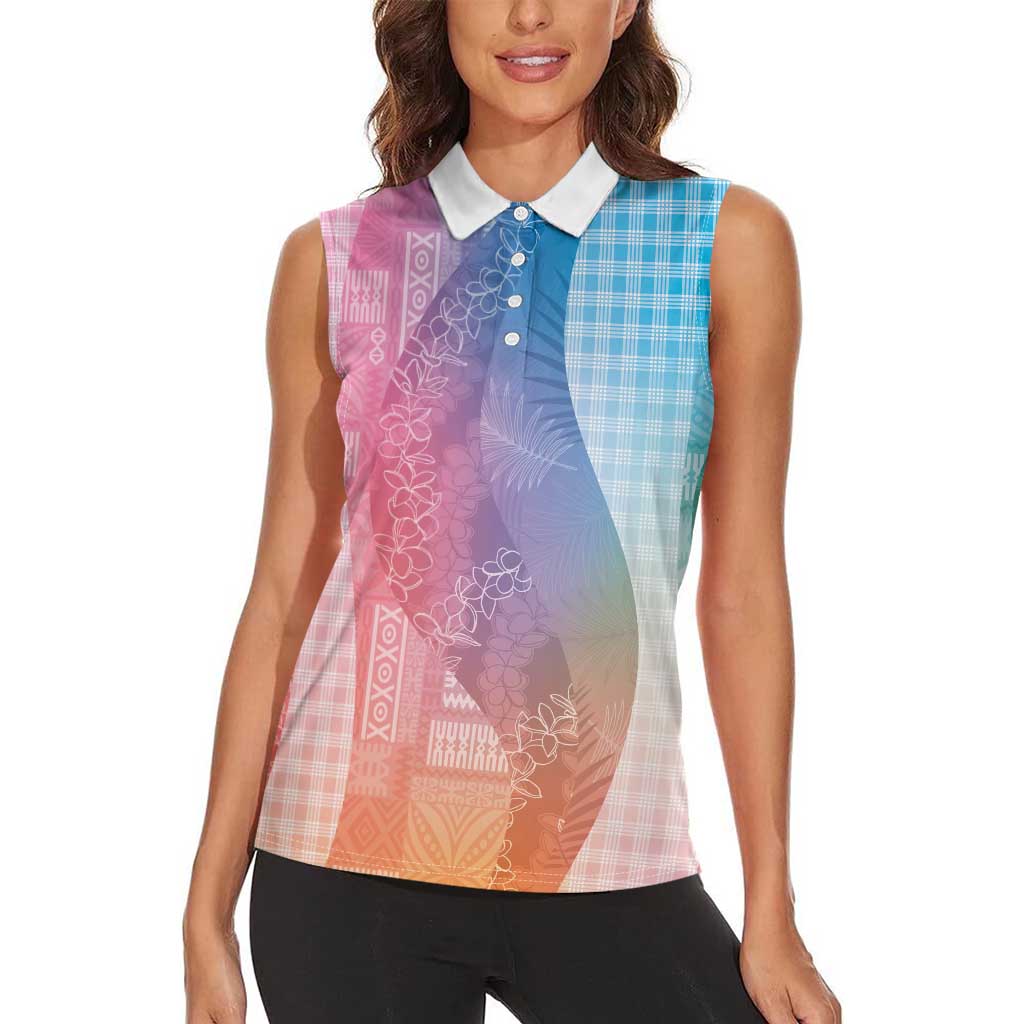 Polynesian Tribal Pattern Patchwork Picturesque Women Sleeveless Polo Shirt Holographic LT7 - Polynesian Pride