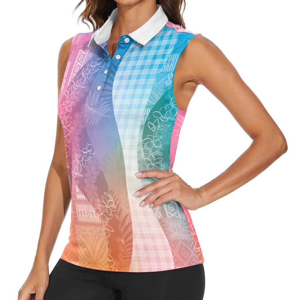 Polynesian Tribal Pattern Patchwork Picturesque Women Sleeveless Polo Shirt Holographic LT7 - Polynesian Pride