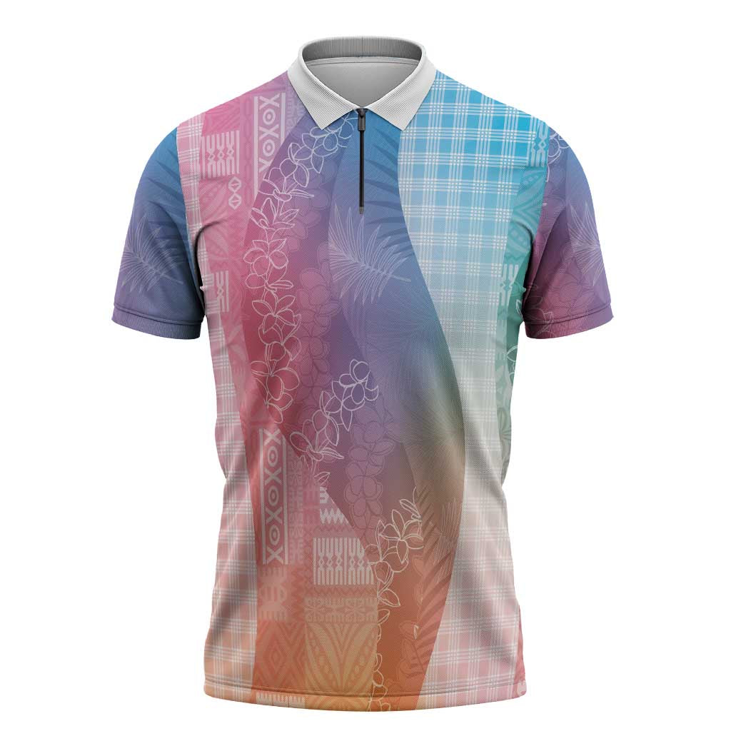 Polynesian Tribal Pattern Patchwork Picturesque Zipper Polo Shirt Holographic LT7 Holographic - Polynesian Pride