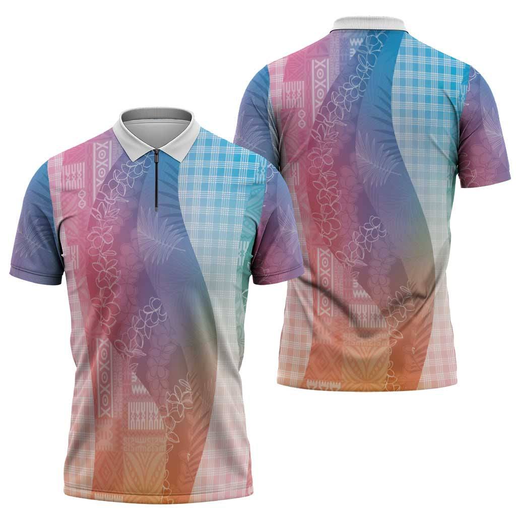 Polynesian Tribal Pattern Patchwork Picturesque Zipper Polo Shirt Holographic LT7 - Polynesian Pride