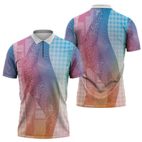 Polynesian Tribal Pattern Patchwork Picturesque Zipper Polo Shirt Holographic LT7 - Polynesian Pride