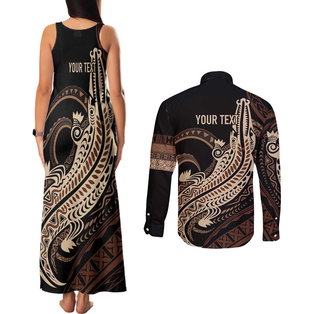 Personalized Solomon Islands Crocodile Couples Matching Tank Maxi Dress and Long Sleeve Button Shirt Hapi Isles - Independence Anniversary