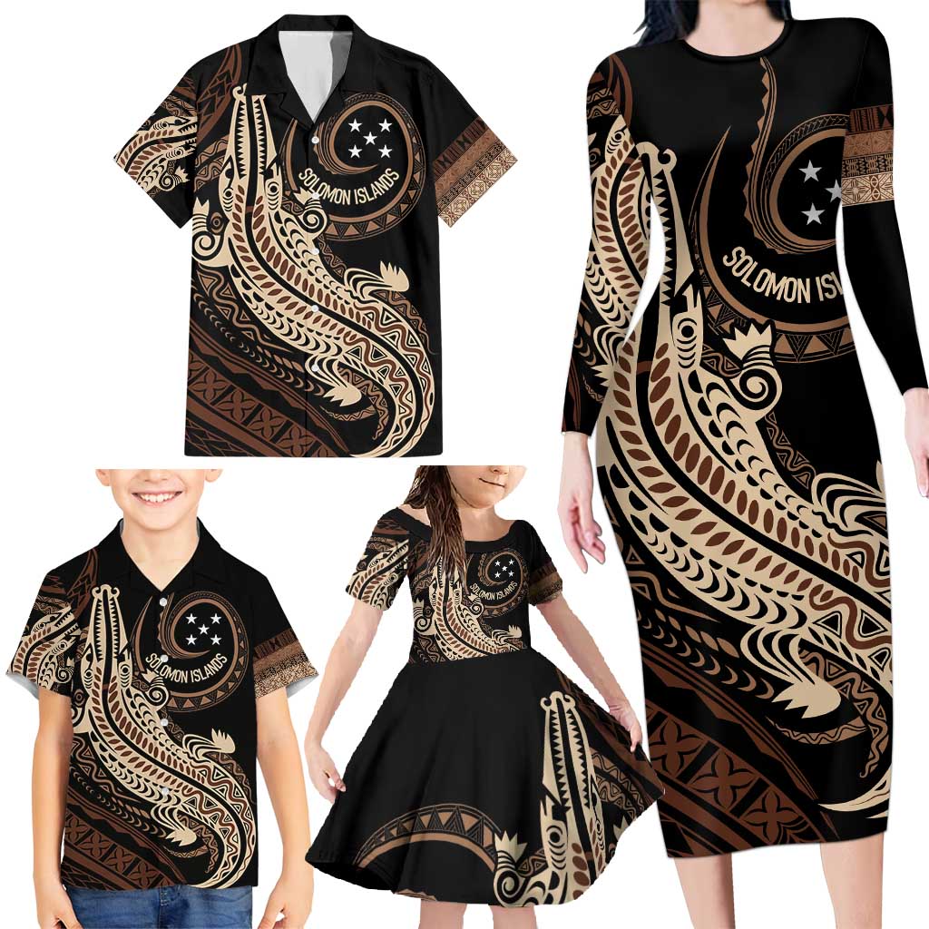 Personalized Solomon Islands Crocodile Family Matching Long Sleeve Bodycon Dress and Hawaiian Shirt Hapi Isles - Independence Anniversary