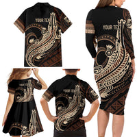 Personalized Solomon Islands Crocodile Family Matching Long Sleeve Bodycon Dress and Hawaiian Shirt Hapi Isles - Independence Anniversary