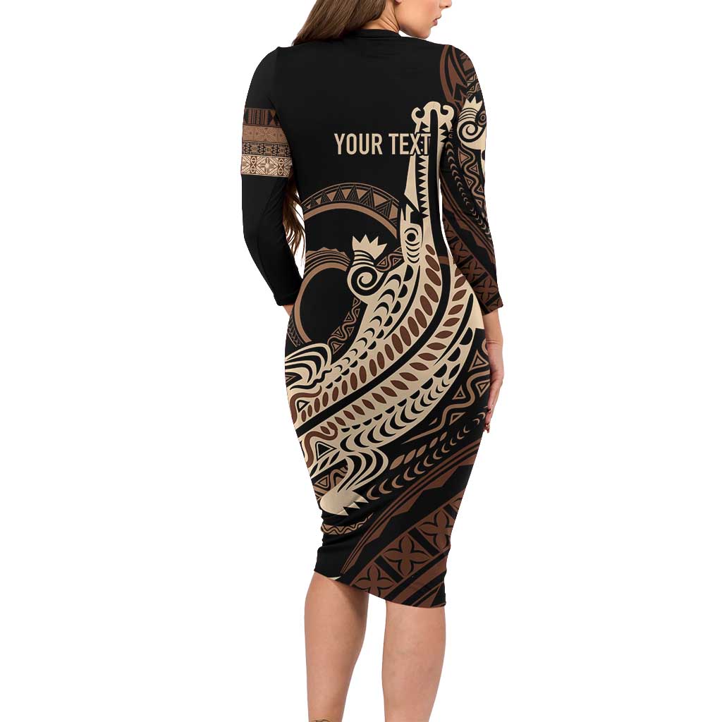Personalized Solomon Islands Crocodile Family Matching Long Sleeve Bodycon Dress and Hawaiian Shirt Hapi Isles - Independence Anniversary