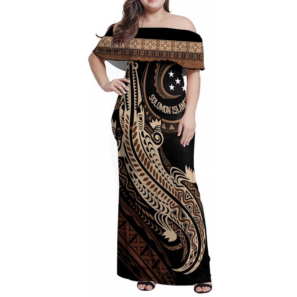 Personalized Solomon Islands Crocodile Family Matching Off Shoulder Maxi Dress and Hawaiian Shirt Hapi Isles - Independence Anniversary