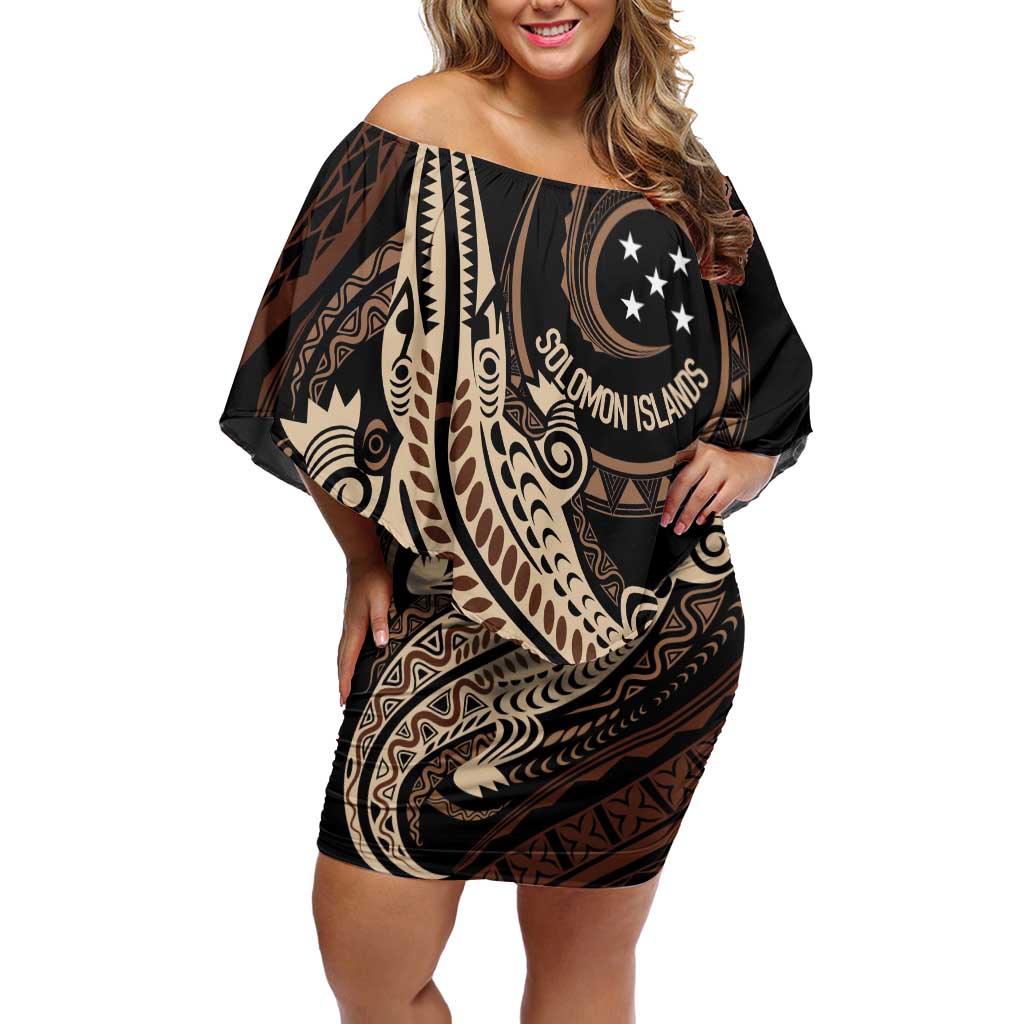 Personalized Solomon Islands Crocodile Family Matching Off Shoulder Short Dress and Hawaiian Shirt Hapi Isles - Independence Anniversary