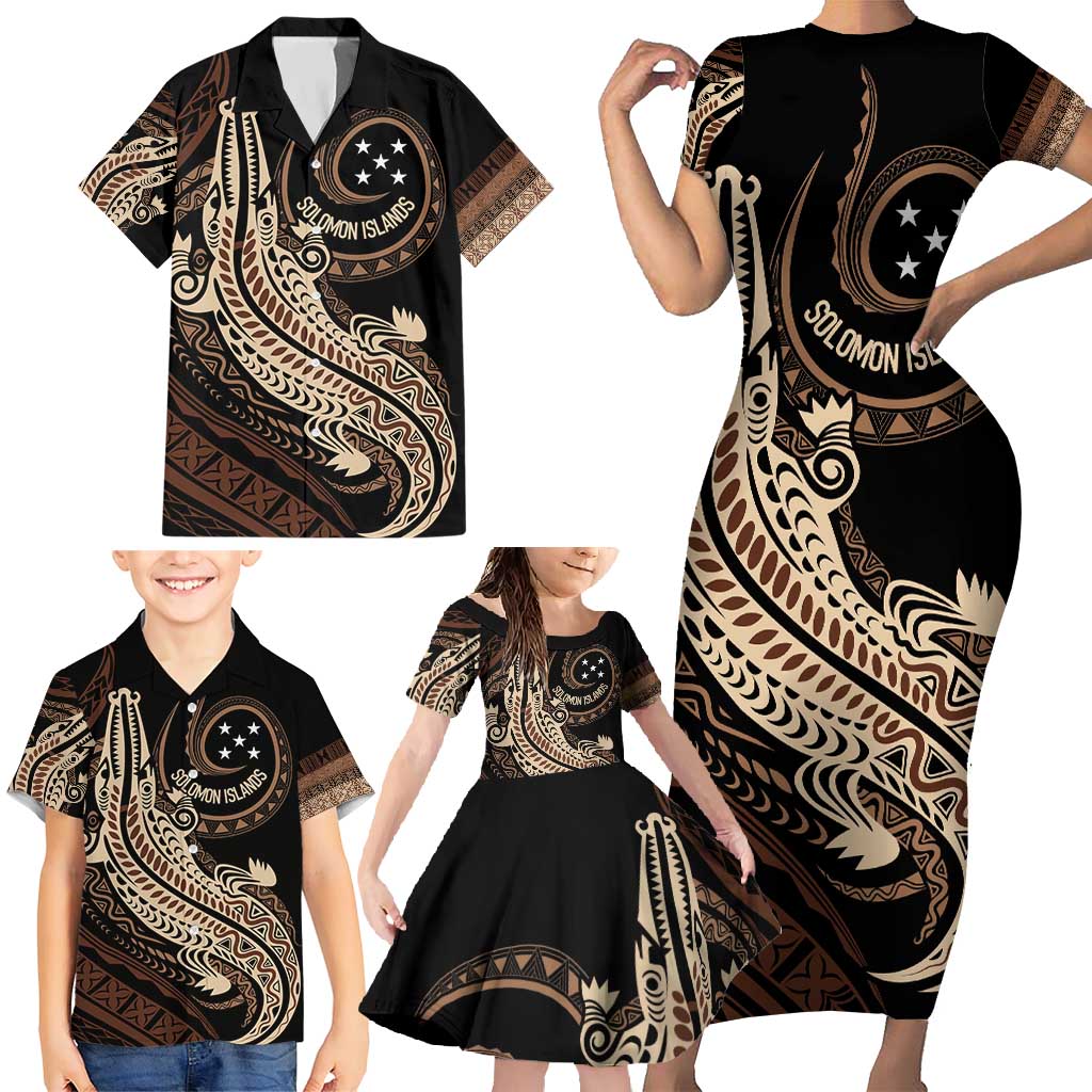 Personalized Solomon Islands Crocodile Family Matching Short Sleeve Bodycon Dress and Hawaiian Shirt Hapi Isles - Independence Anniversary