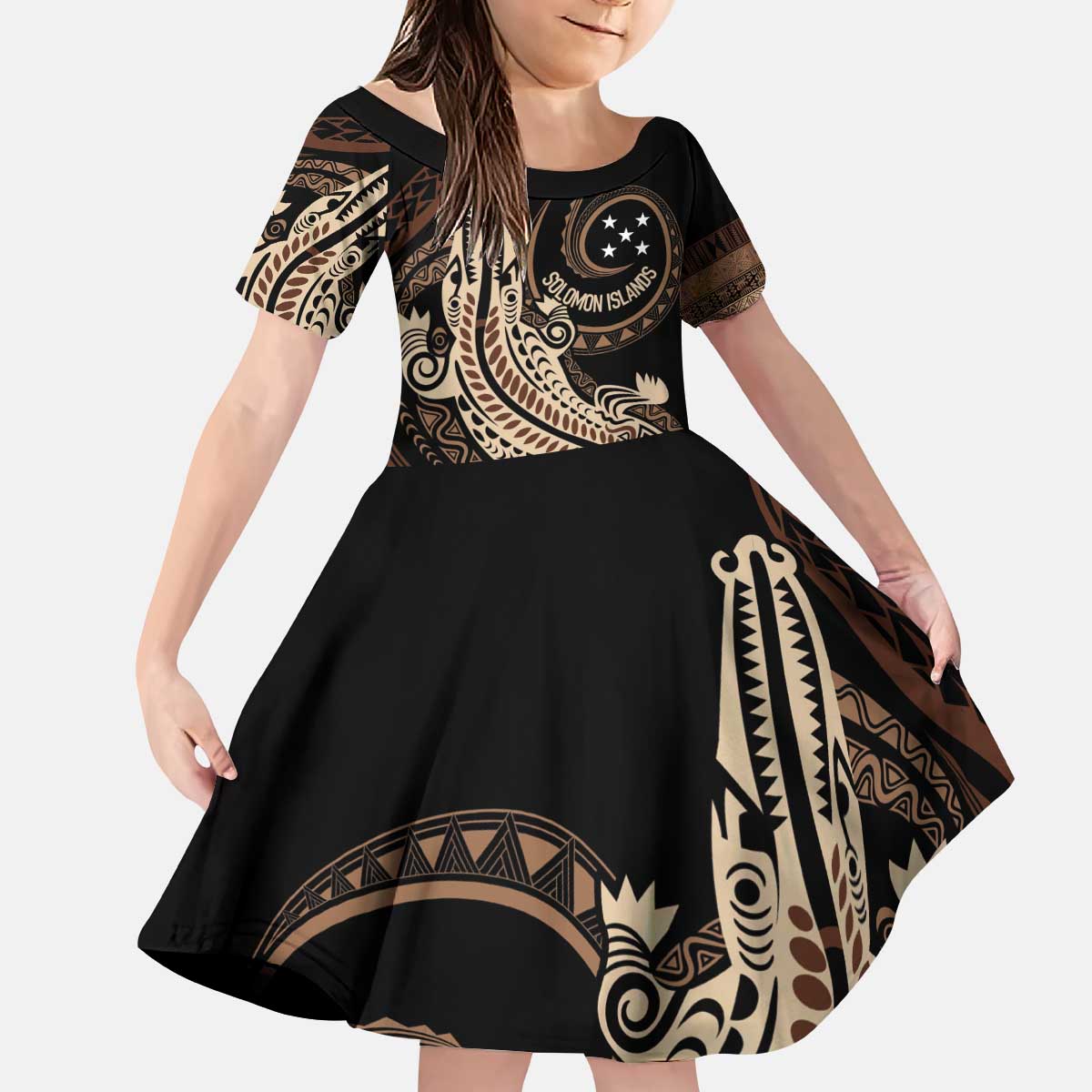 Personalized Solomon Islands Crocodile Kid Short Sleeve Dress Hapi Isles - Independence Anniversary