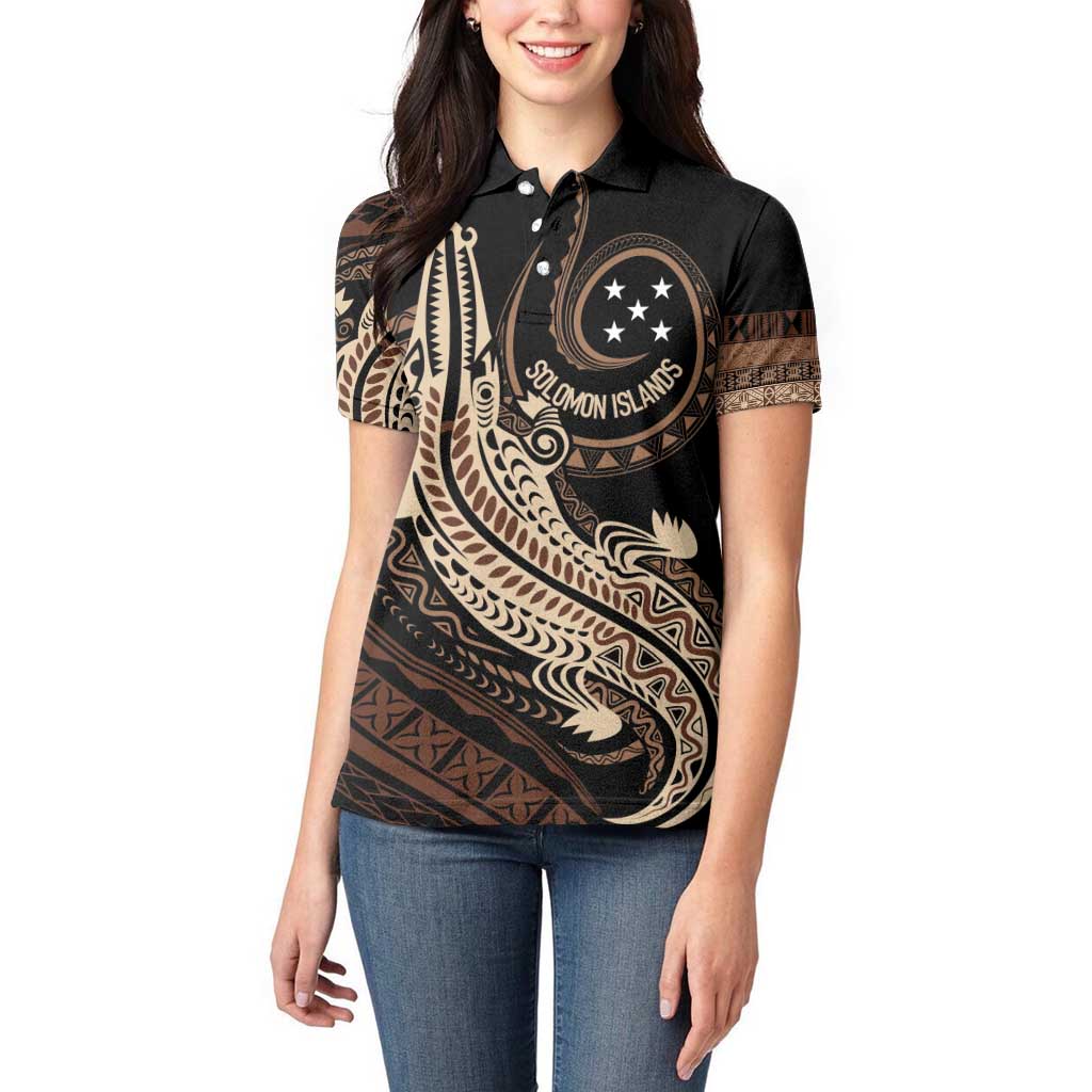 Personalized Solomon Islands Crocodile Women Polo Shirt Hapi Isles - Independence Anniversary