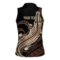 Personalized Solomon Islands Crocodile Women Sleeveless Polo Shirt Hapi Isles - Independence Anniversary