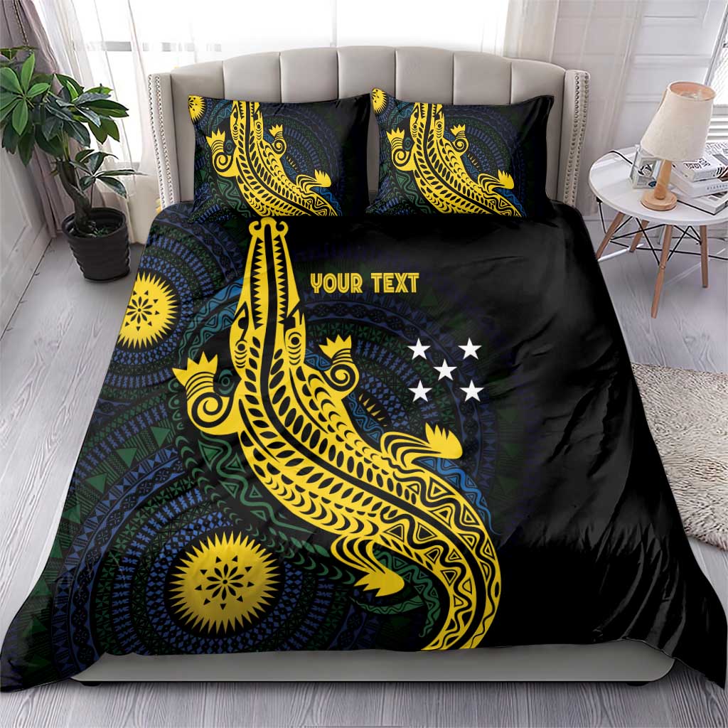 Personalized Solomon Islands Independence Anniversary Bedding Set Crocodile Mix Tapa