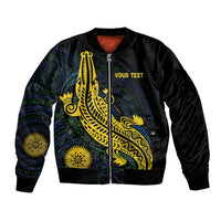 Personalized Solomon Islands Independence Anniversary Bomber Jacket Crocodile Mix Tapa