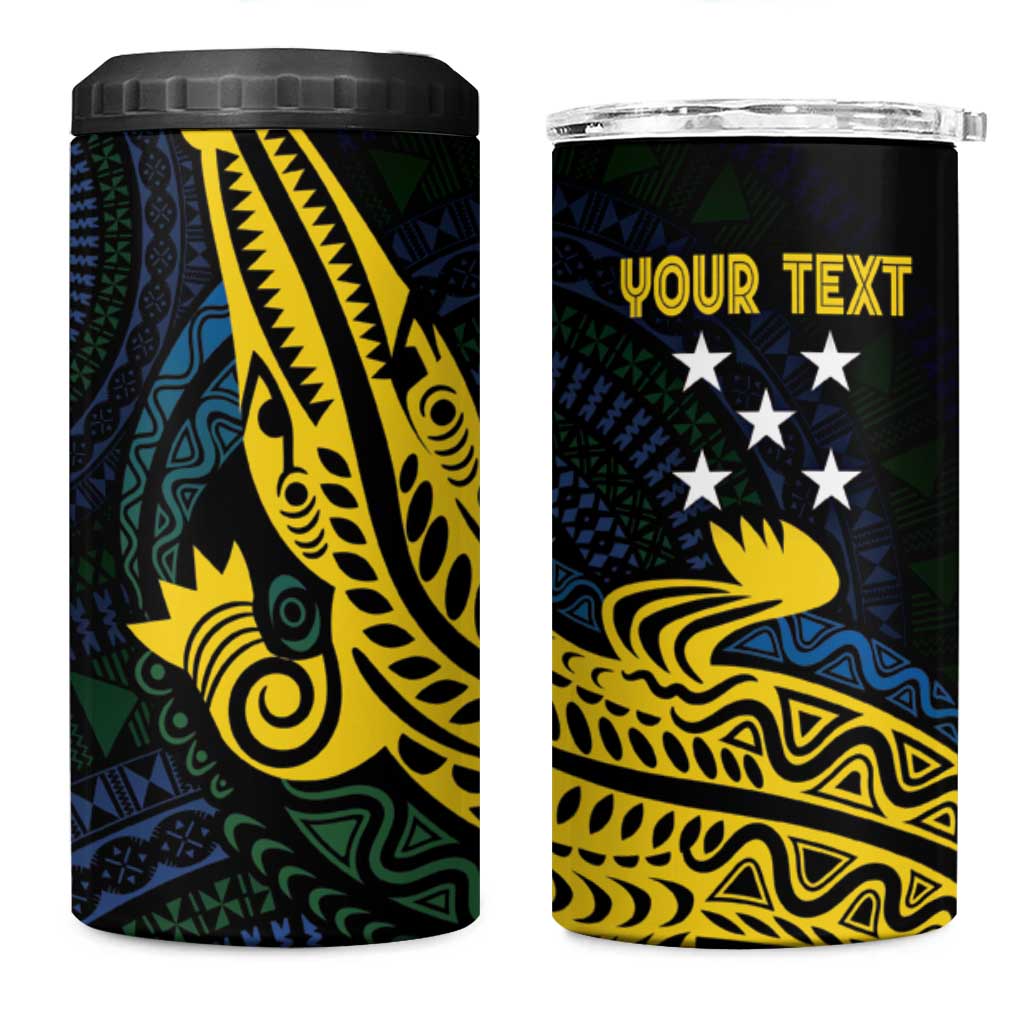 Personalized Solomon Islands Independence Anniversary 4 in 1 Can Cooler Tumbler Crocodile Mix Tapa